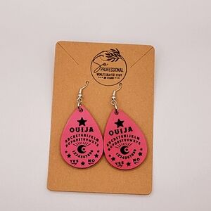 Handmade pink ouija board teardrop earrings